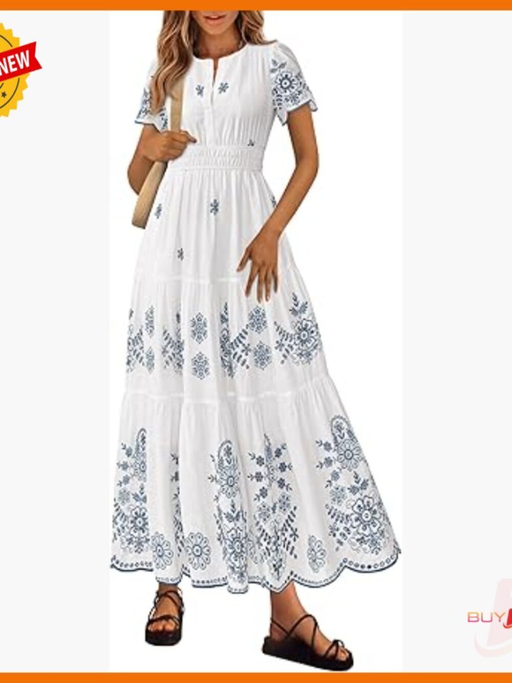 Floral Maxi Dress with Pockets, V-Neck, Elastic Waist, Lightweight Cotton